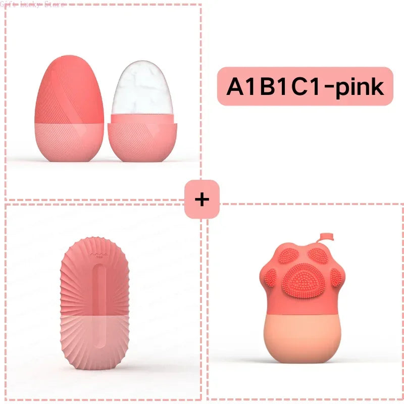 Ice Face Roller Facial Skincare Set, Stainless Steel Facial Gua Sha Face Tool Face Massage Mold Cube
