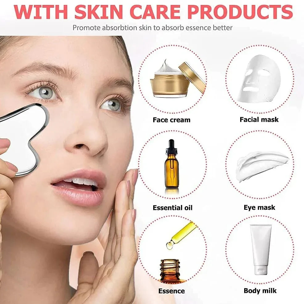 Ice Face Roller Facial Skincare Set, Stainless Steel Facial Gua Sha Face Tool Face Massage Mold Cube