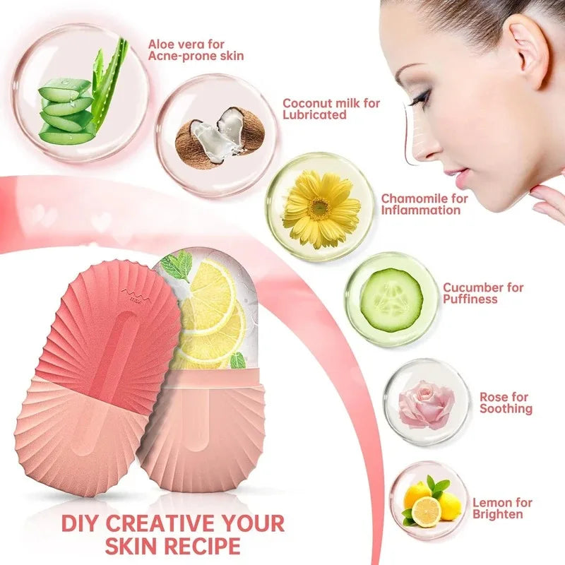 Ice Face Roller Facial Skincare Set, Stainless Steel Facial Gua Sha Face Tool Face Massage Mold Cube