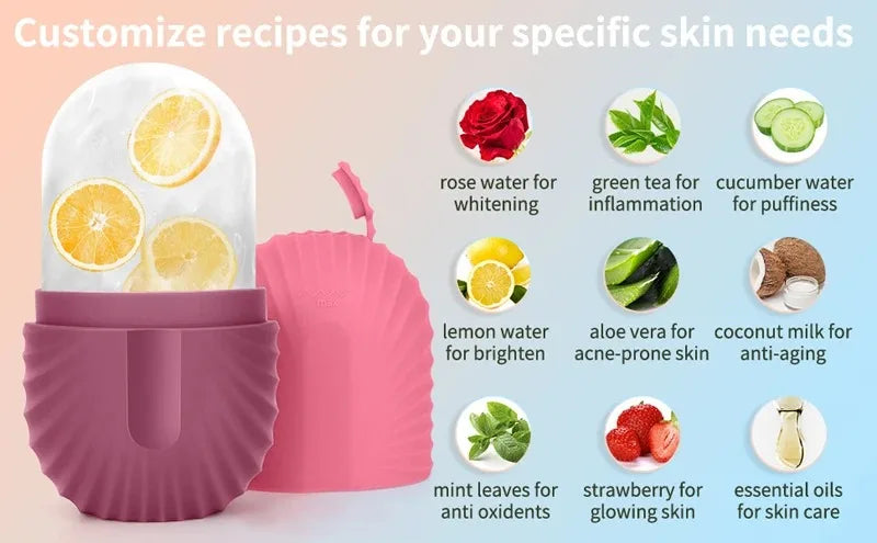Ice Face Roller Facial Skincare Set, Stainless Steel Facial Gua Sha Face Tool Face Massage Mold Cube