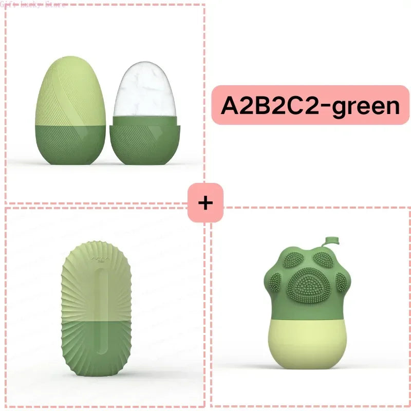 Ice Face Roller Facial Skincare Set, Stainless Steel Facial Gua Sha Face Tool Face Massage Mold Cube