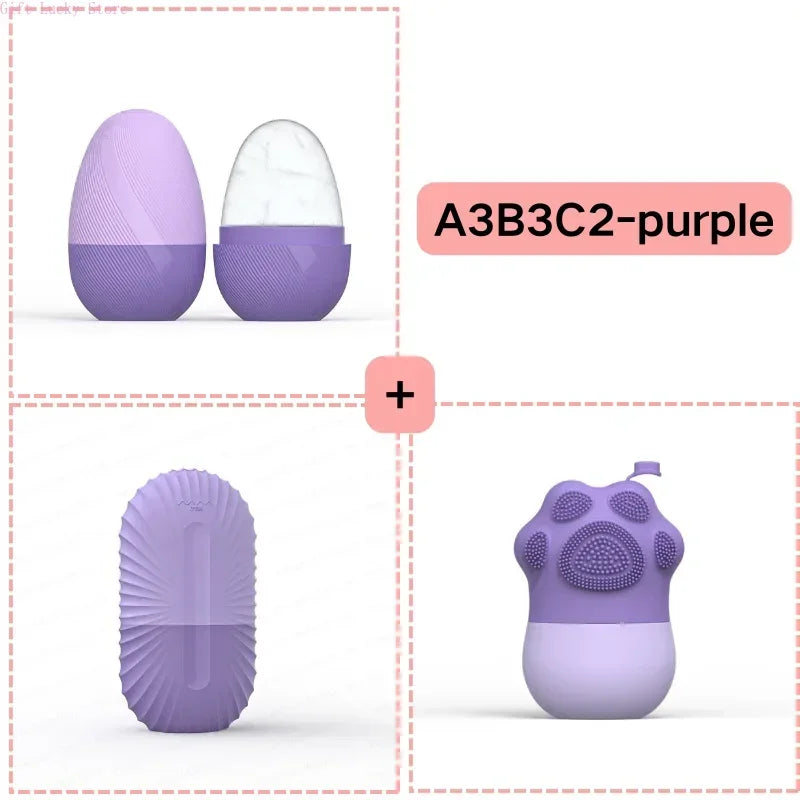 Ice Face Roller Facial Skincare Set, Stainless Steel Facial Gua Sha Face Tool Face Massage Mold Cube