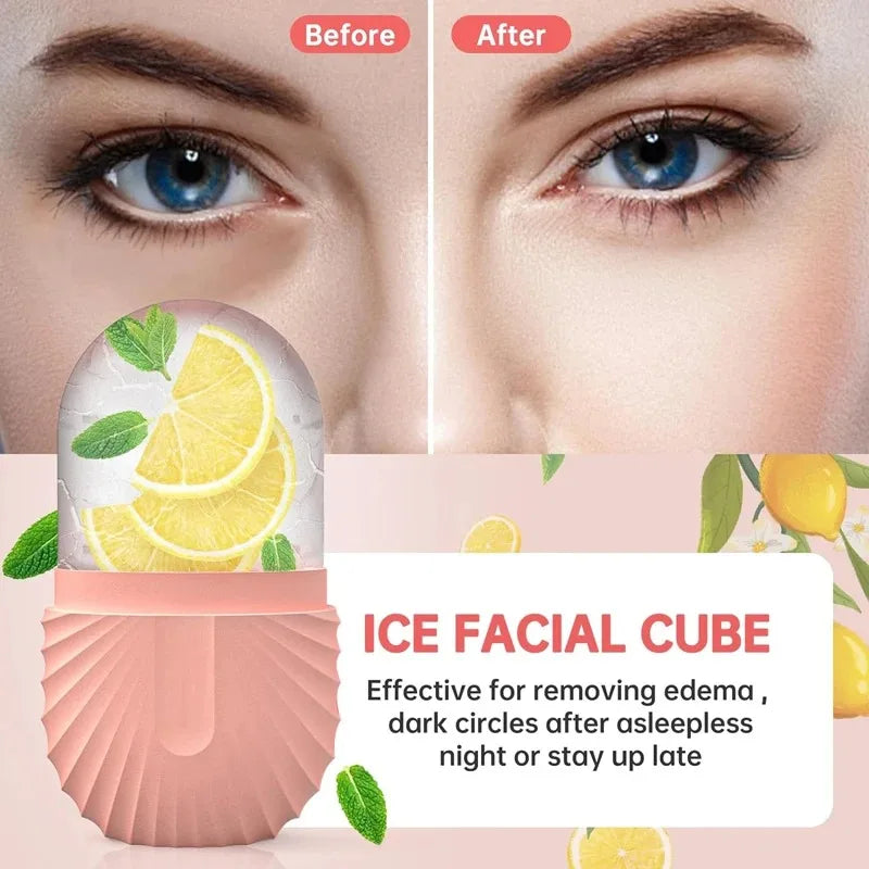 Ice Face Roller Facial Skincare Set, Stainless Steel Facial Gua Sha Face Tool Face Massage Mold Cube